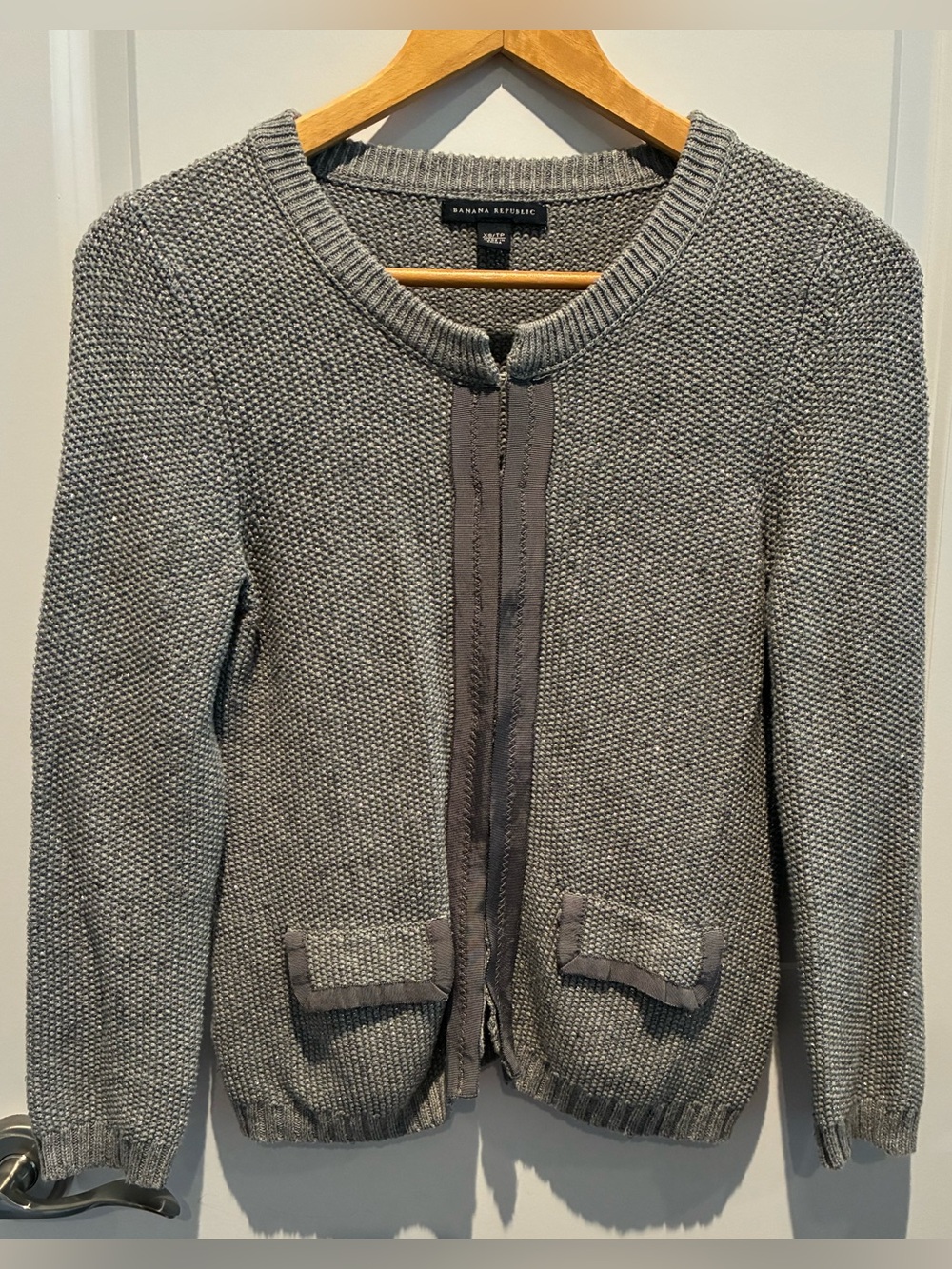 Banana Republic Gray Textured Sparkly Knit Cardigan